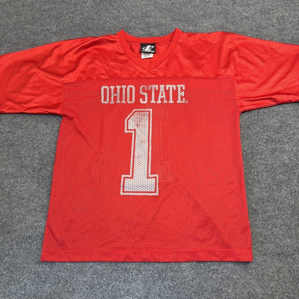 Ohio State Buckeyes Football Jersey Large Mens #1 Logo‎ Athletic Red Pullover